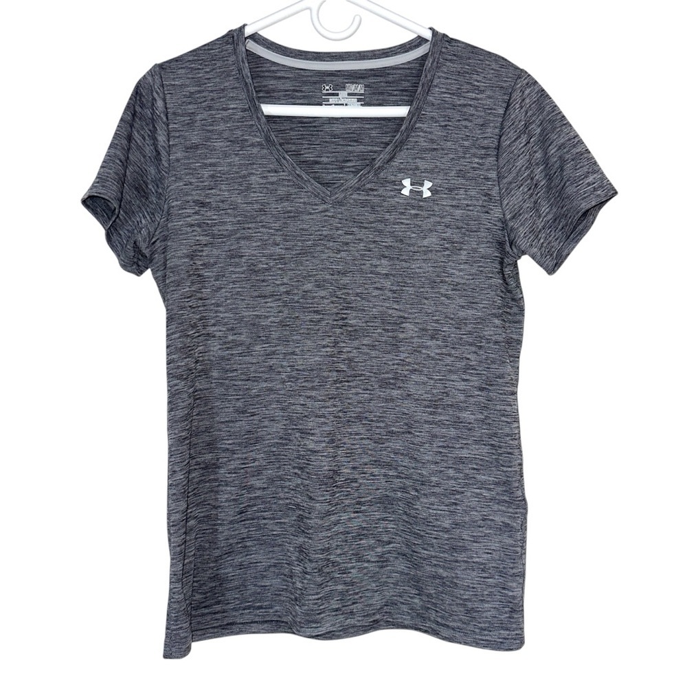 Under Armour UA Tech Twist V-Neck Short Sleeve Active T-Shirt In Gray Space Dye